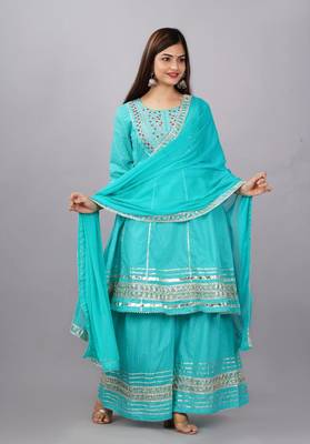 Women's Cotton Kurta With Sharara And Duptta Sets 1