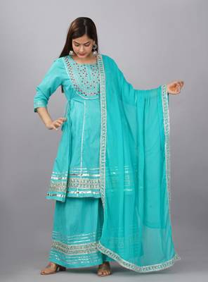 Women's Cotton Kurta With Sharara And Duptta Sets 4