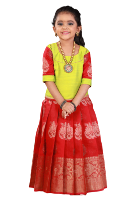 Shivangi Girls Red Cap Lilly Pattu Pavadai 1