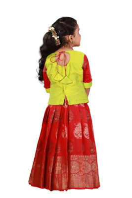 Shivangi Girls Red Cap Lilly Pattu Pavadai 2