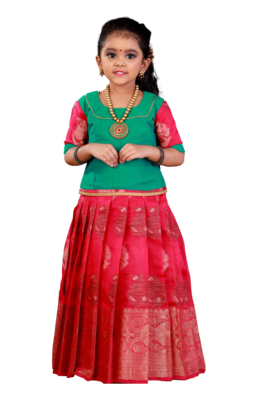 Shivangi Girls Pink Cap Lilly Pattu Pavadai 1