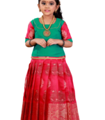 Shivangi Girls Pink Cap Lilly Pattu Pavadai