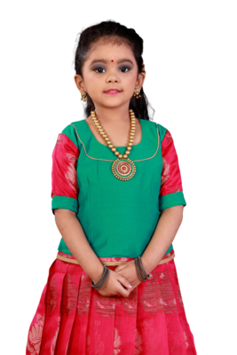 Shivangi Girls Pink Cap Lilly Pattu Pavadai 2