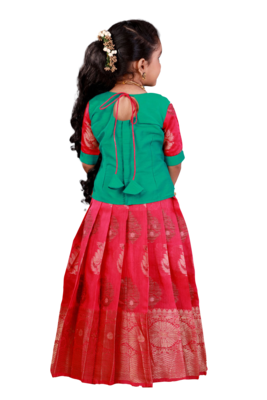 Shivangi Girls Pink Cap Lilly Pattu Pavadai 3