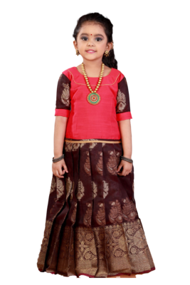 Shivangi Girls Brown Cap Lilly Pattu Pavadai 1