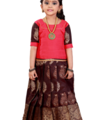 Shivangi Girls Brown Cap Lilly Pattu Pavadai