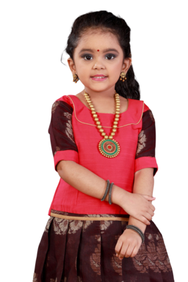 Shivangi Girls Brown Cap Lilly Pattu Pavadai 2