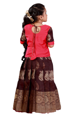 Shivangi Girls Brown Cap Lilly Pattu Pavadai 3