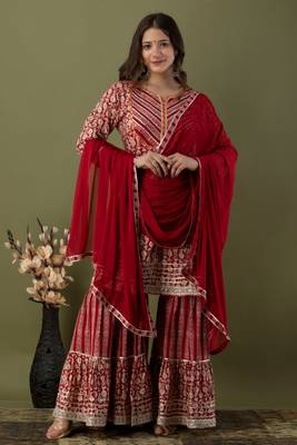 Women's Kurta With Gotta Lace Gharara And Dupatta Sets 1