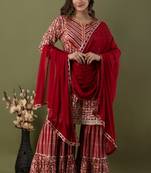 Women's Kurta With Gotta Lace Gharara And Dupatta Sets