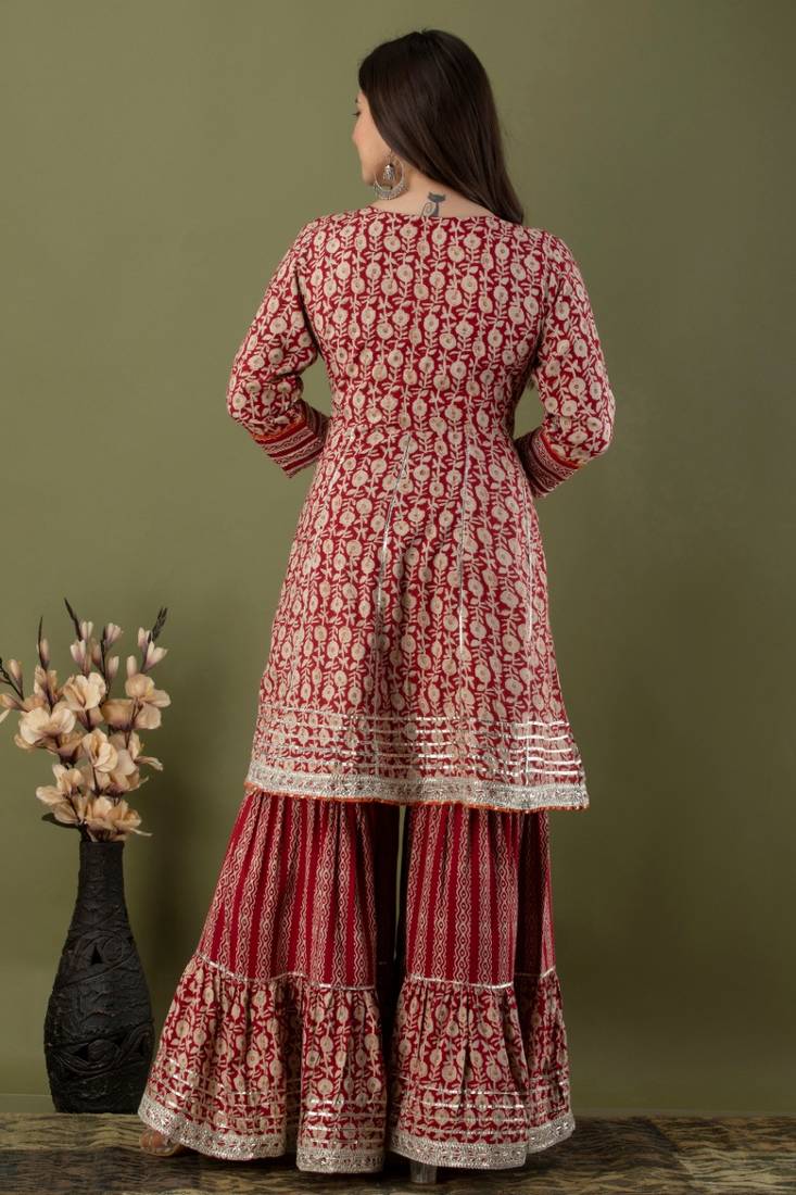 Women's Kurta With Gotta Lace Gharara And Dupatta Sets