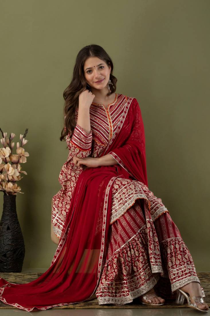 Women's Kurta With Gotta Lace Gharara And Dupatta Sets