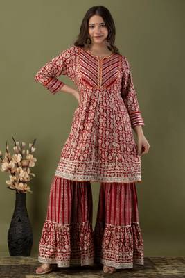 Women's Kurta With Gotta Lace Gharara And Dupatta Sets 5