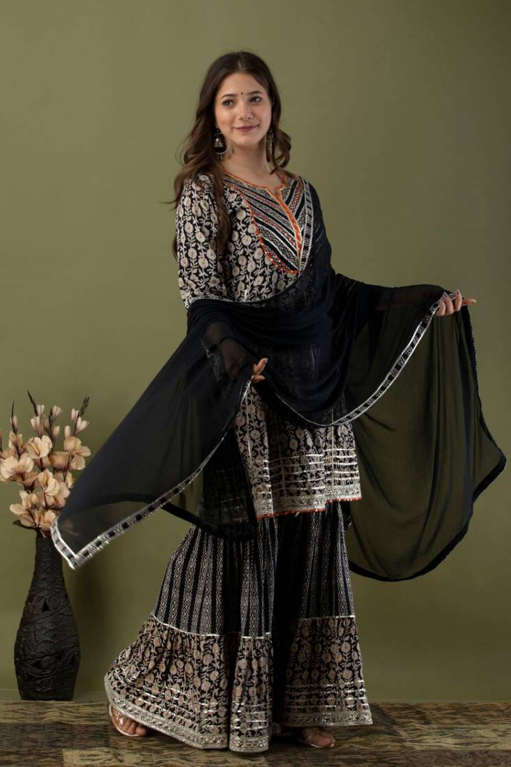 Women's Kurta With Gotta Lace Gharara And Dupatta Sets