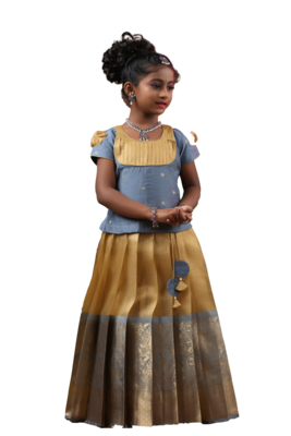 Shivangi Girls Grey Cashew Bud Pavadai Set | Lehenga 1