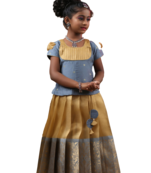 Shivangi Girls Grey Cashew Bud Pavadai Set | Lehenga