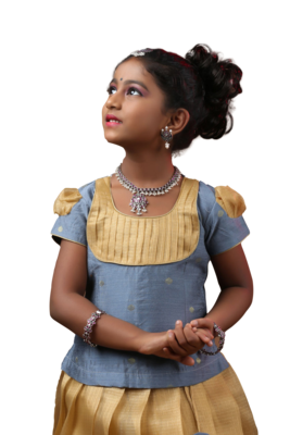 Shivangi Girls Grey Cashew Bud Pavadai Set | Lehenga 2
