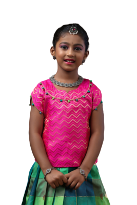 Shivangi Girls Green Checks Multi Colour Pattu Pavadai 3