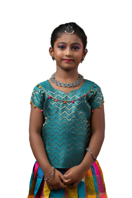 Shivangi Girls Pink  Checks Multi Colour Pattu Pavadai 3
