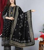 Women's Beautiful Rayon Printed Anarkali Kurta With Plazzo And Dupatta Sets