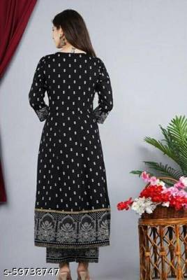 Women's Beautiful Rayon Printed Anarkali Kurta With Plazzo And Dupatta Sets 2