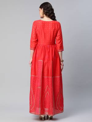 Ahalyaa Women Gorgeous Red Ethnic Motifs Festive Gown 2