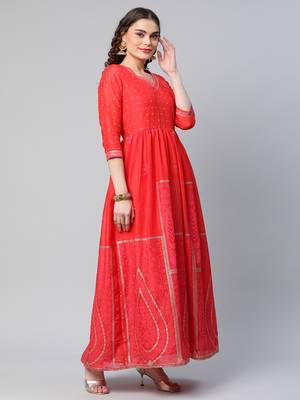 Ahalyaa Women Gorgeous Red Ethnic Motifs Festive Gown 4