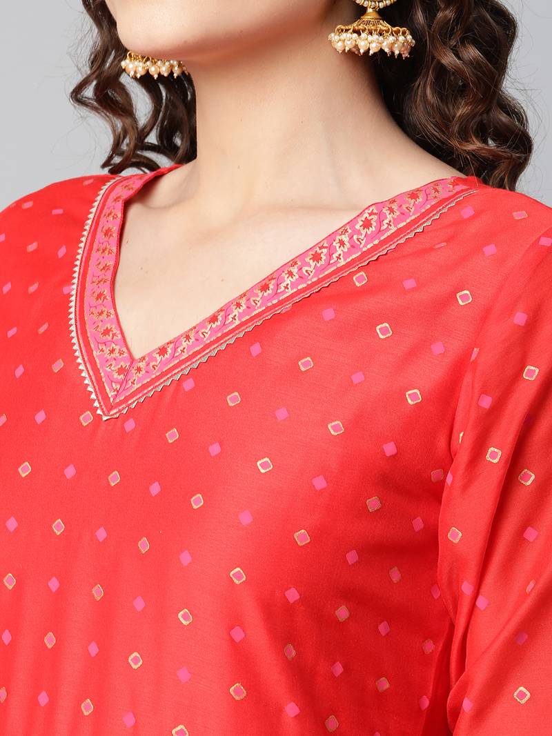 Ahalyaa Women Gorgeous Red Ethnic Motifs Festive Gown