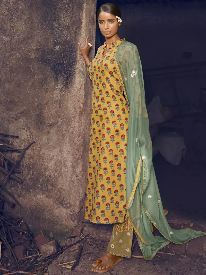 Yellow digital print cotton salwar