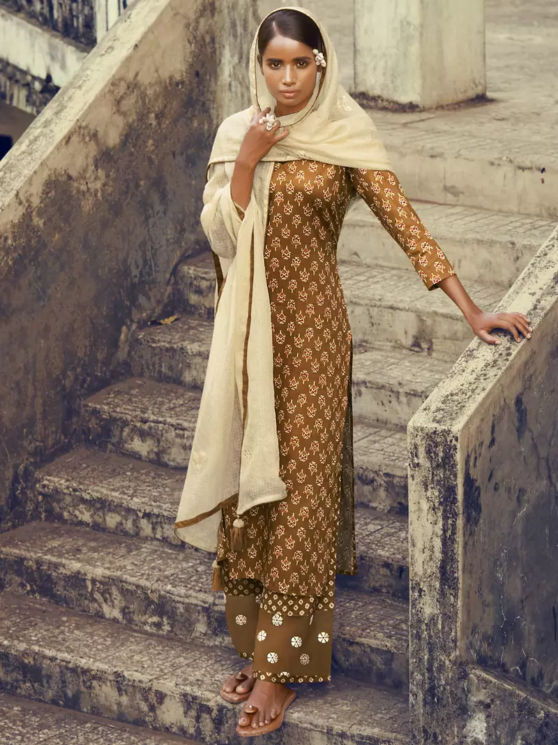 Brown digital print cotton salwar