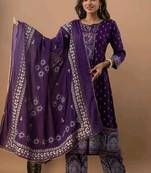 Women's Beautiful Rayon Printed Anarkali Kurta With Plazzo And Dupatta Sets