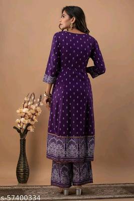 Women's Beautiful Rayon Printed Anarkali Kurta With Plazzo And Dupatta Sets 2