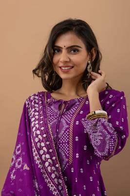 Women's Beautiful Rayon Printed Anarkali Kurta With Plazzo And Dupatta Sets 3