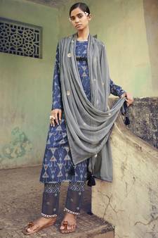 Navy blue digital print cotton salwar