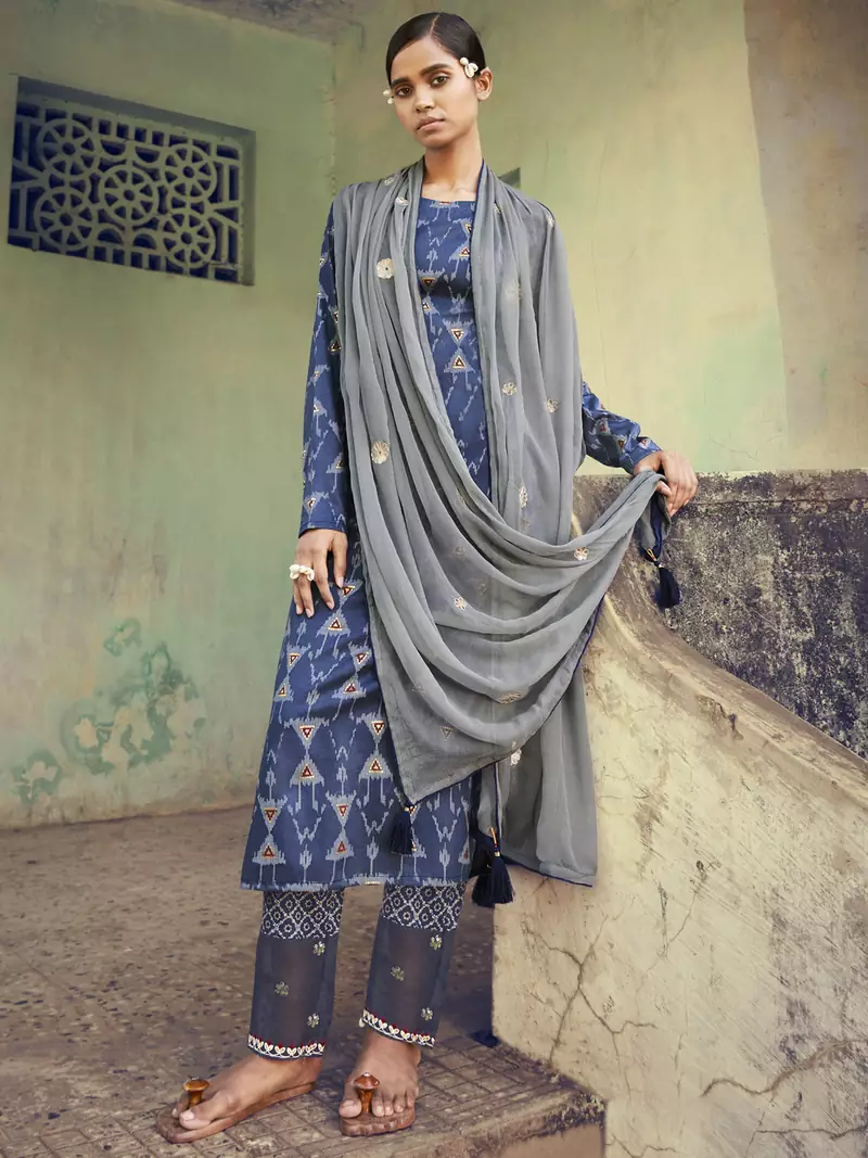 Navy blue digital print cotton salwar