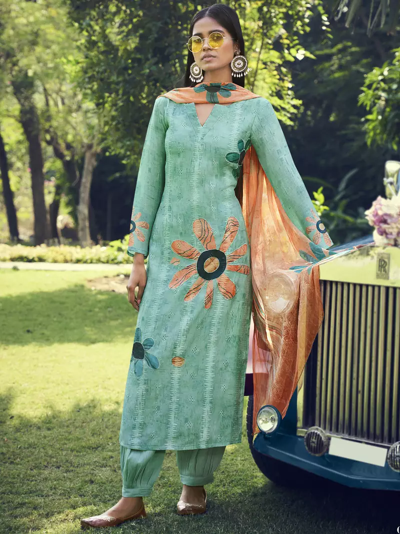 Green digital print cotton salwar