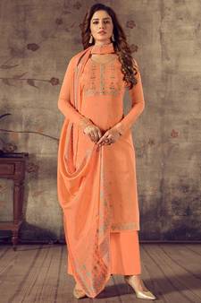 Orange jacquard cotton salwar