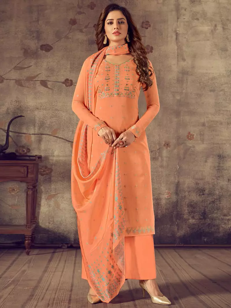 Orange jacquard cotton salwar