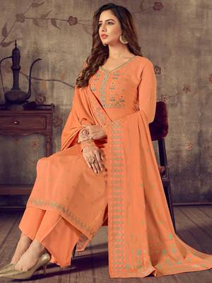 Orange jacquard cotton salwar 2