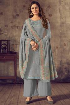 Grey jacquard cotton salwar
