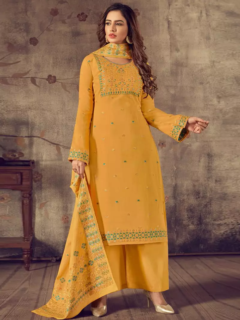 Yellow jacquard cotton salwar