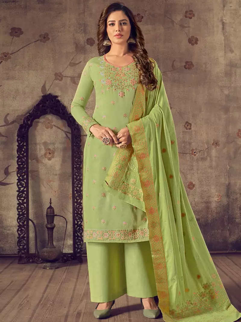 Green jacquard cotton salwar