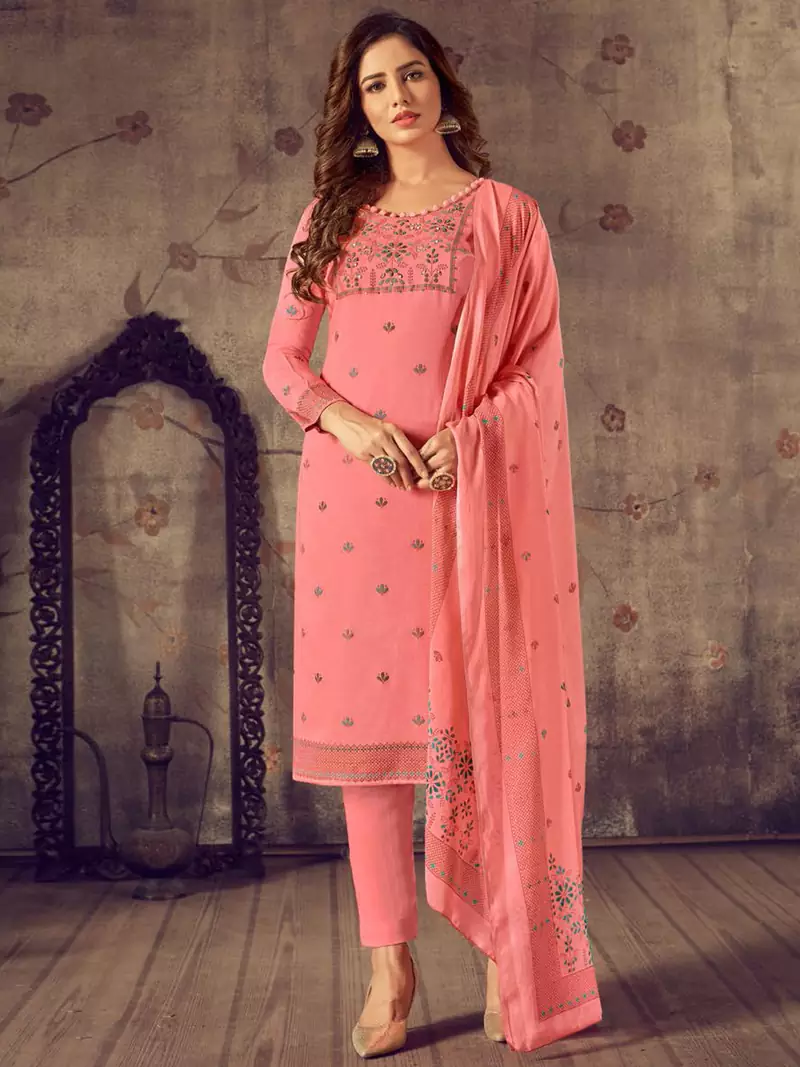 Pink jacquard cotton salwar