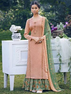 Peach embroidered satin salwar 1