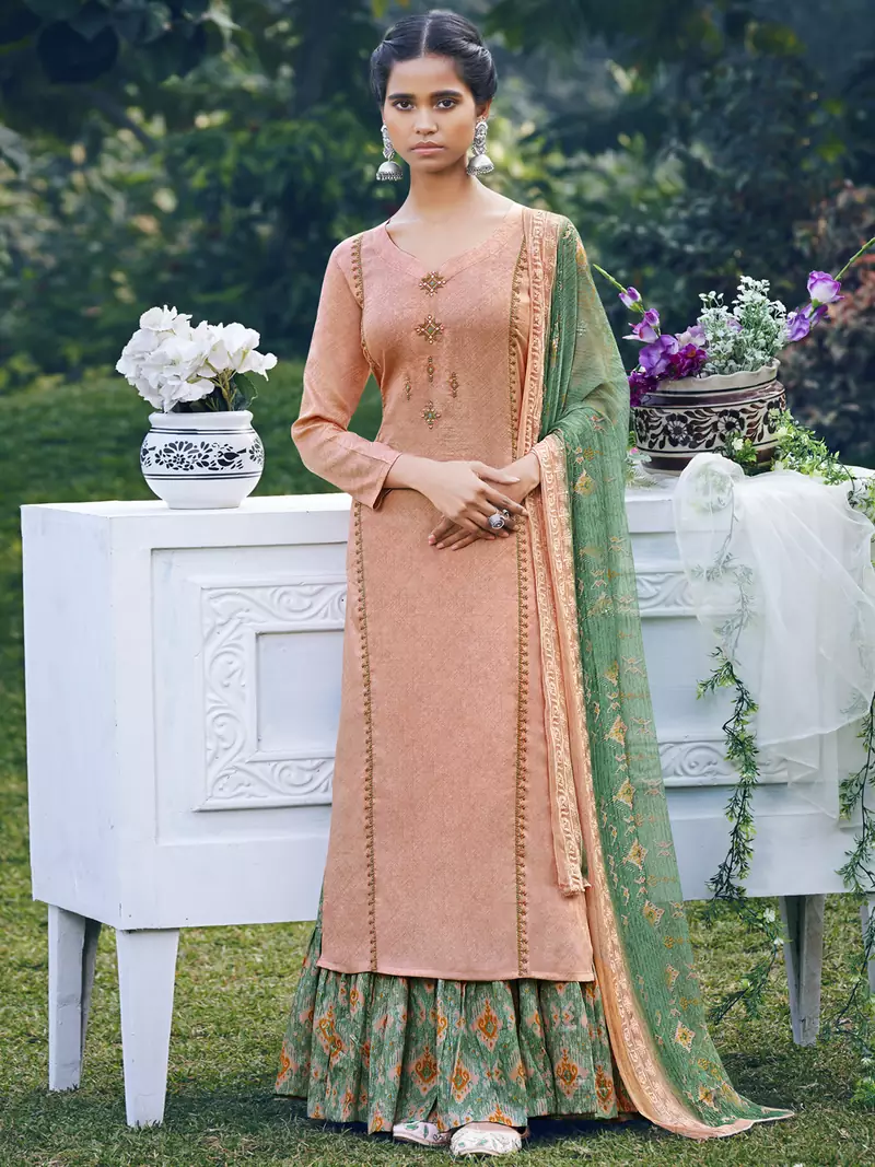 Peach embroidered satin salwar
