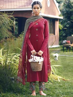 Maroon embroidered satin salwar 1