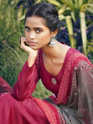 Maroon embroidered satin salwar 3