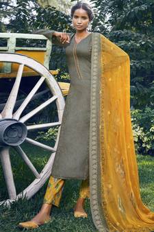 Olive embroidered satin salwar