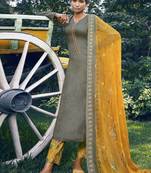 Olive embroidered satin salwar