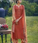 Coral embroidered satin salwar